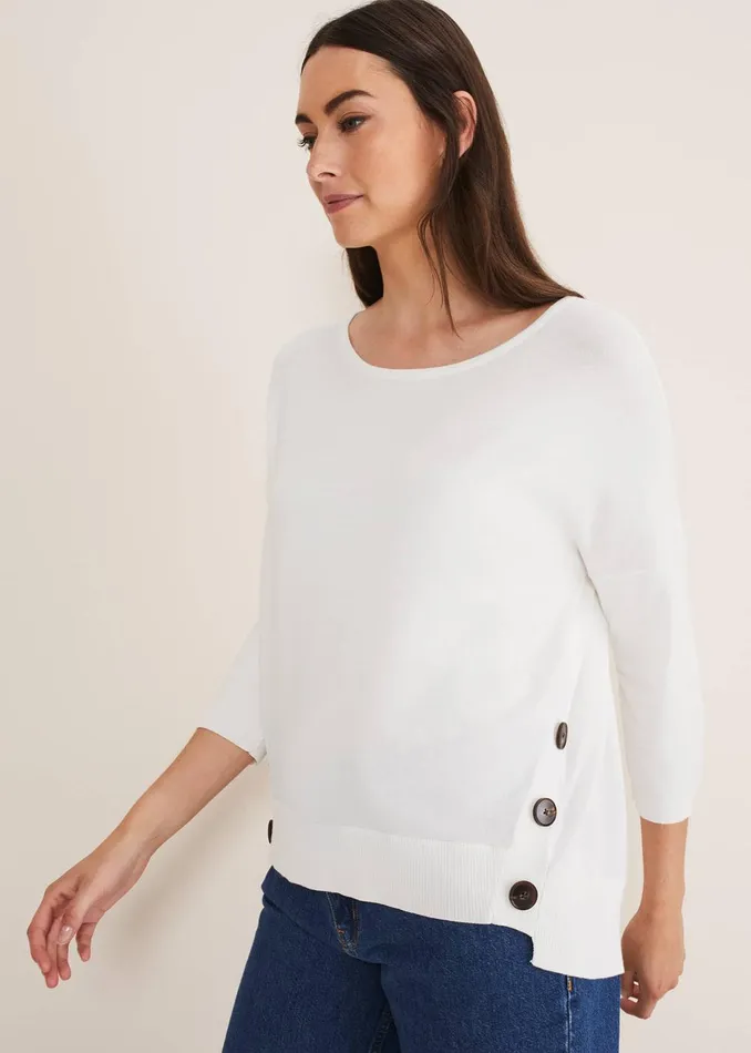 Women Phase Eight Knitwear Linda Button Trim Knit Ivory
