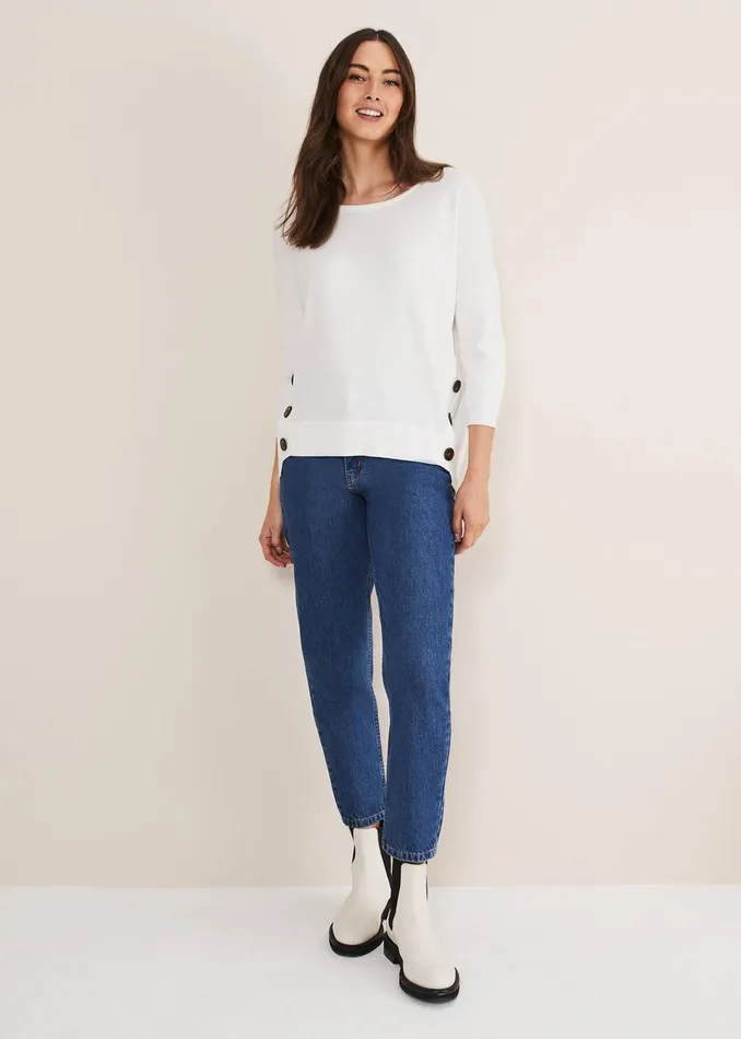 Women Phase Eight Knitwear Linda Button Trim Knit Ivory