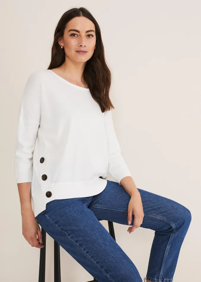 Women Phase Eight Knitwear Linda Button Trim Knit Ivory