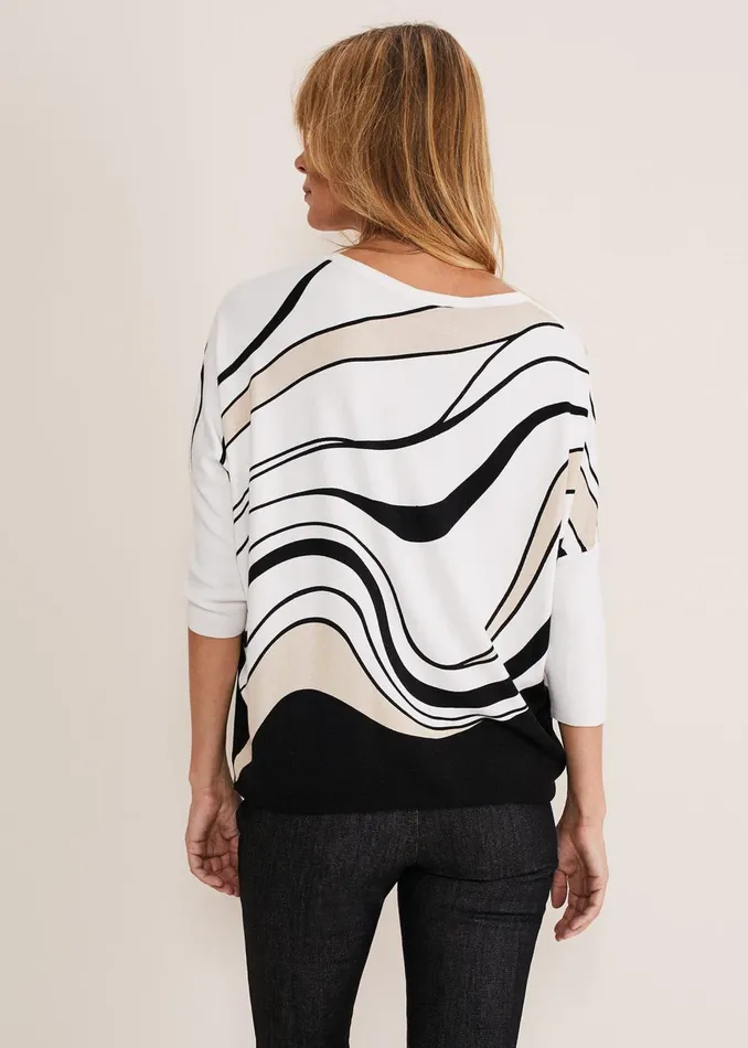 Women Phase Eight Knitwear Macie Contour Longline Print Knit Ivory Multi