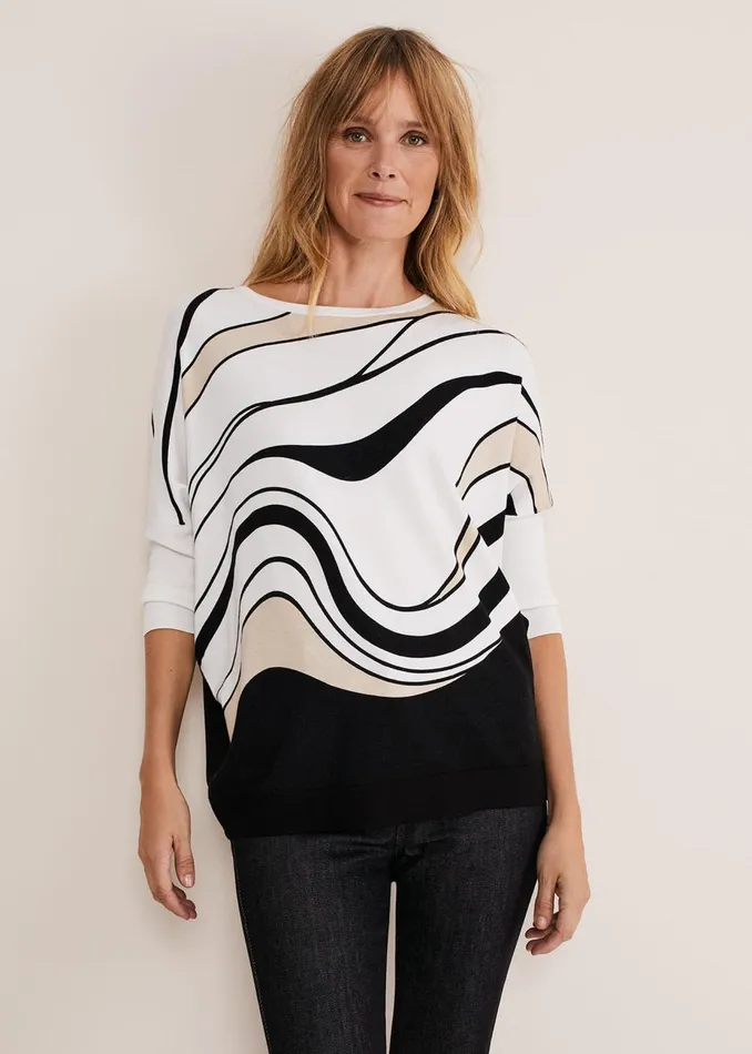 Women Phase Eight Knitwear Macie Contour Longline Print Knit Ivory Multi