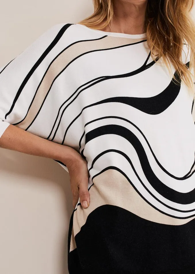 Women Phase Eight Knitwear Macie Contour Longline Print Knit Ivory Multi