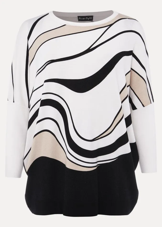Women Phase Eight Knitwear Macie Contour Longline Print Knit Ivory Multi