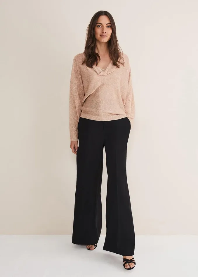 Women Phase Eight Knitwear Malti Metallic Cowl Neck Knit Rose Gold