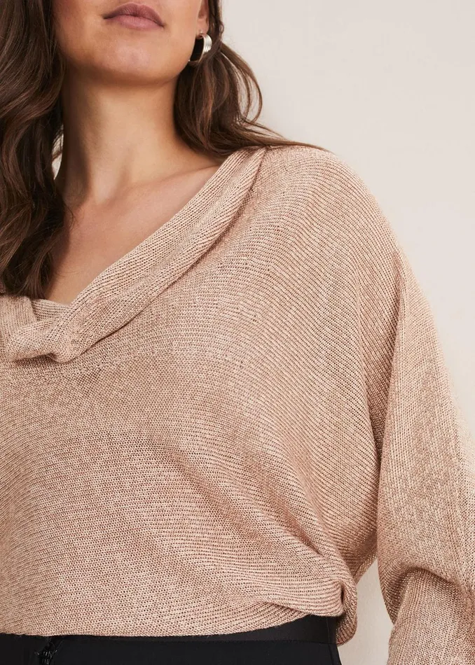 Women Phase Eight Knitwear Malti Metallic Cowl Neck Knit Rose Gold