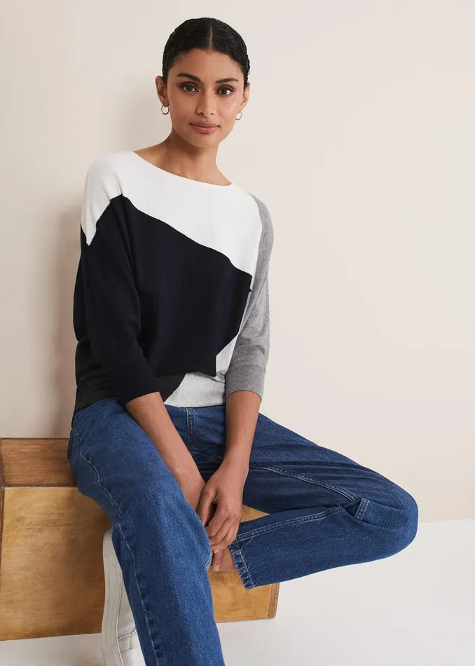 Women Phase Eight Knitwear Marie Colour Block Knit Navymulti