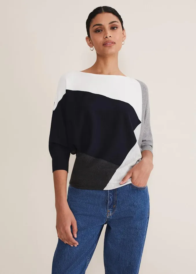 Women Phase Eight Knitwear Marie Colour Block Knit Navymulti