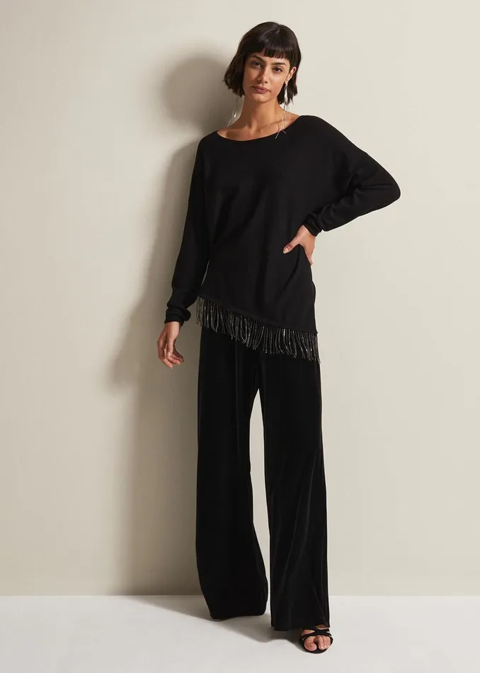 Women Phase Eight Knitwear Mellia Fine Knit Diamante Top Black