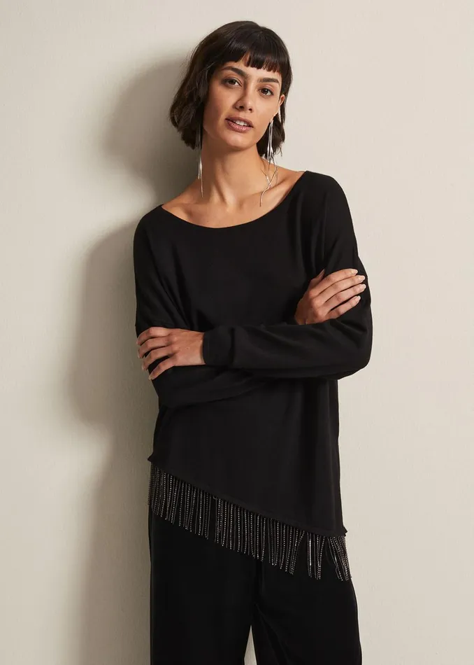 Women Phase Eight Knitwear Mellia Fine Knit Diamante Top Black