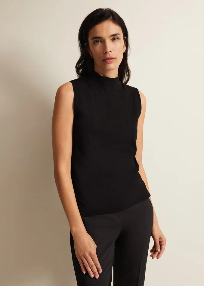 Women Phase Eight Knitwear Miley Sleevless Funnel Neck Tank Black