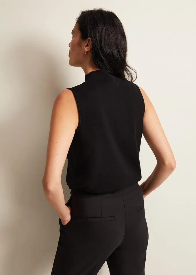 Women Phase Eight Knitwear Miley Sleevless Funnel Neck Tank Black