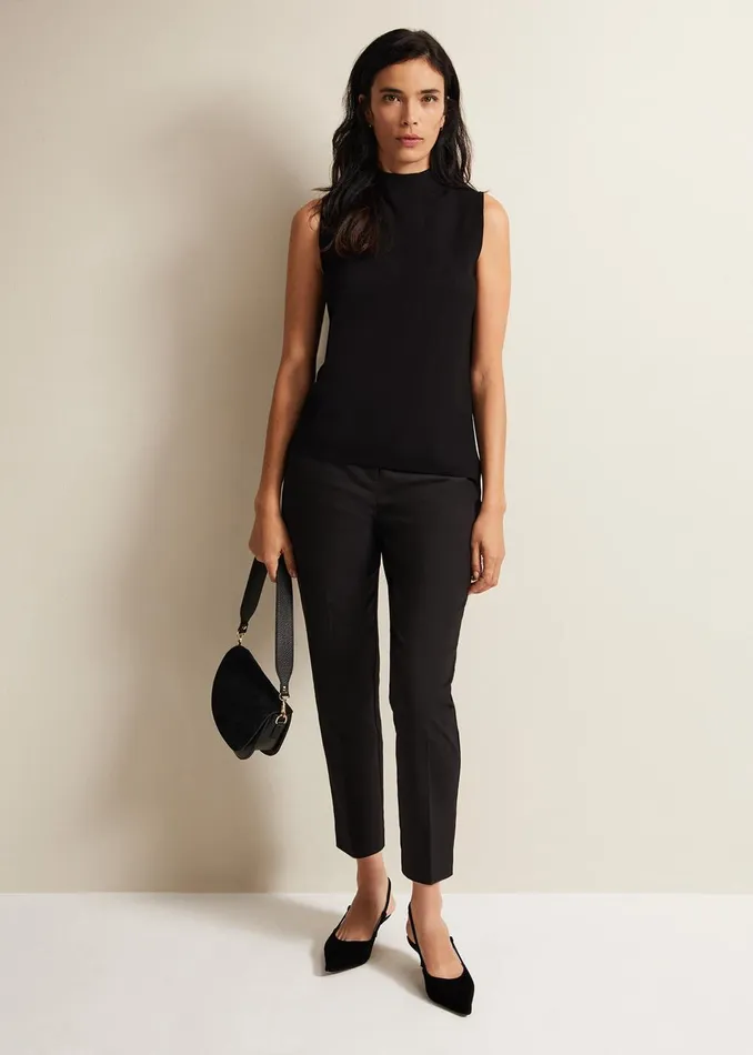Women Phase Eight Knitwear Miley Sleevless Funnel Neck Tank Black