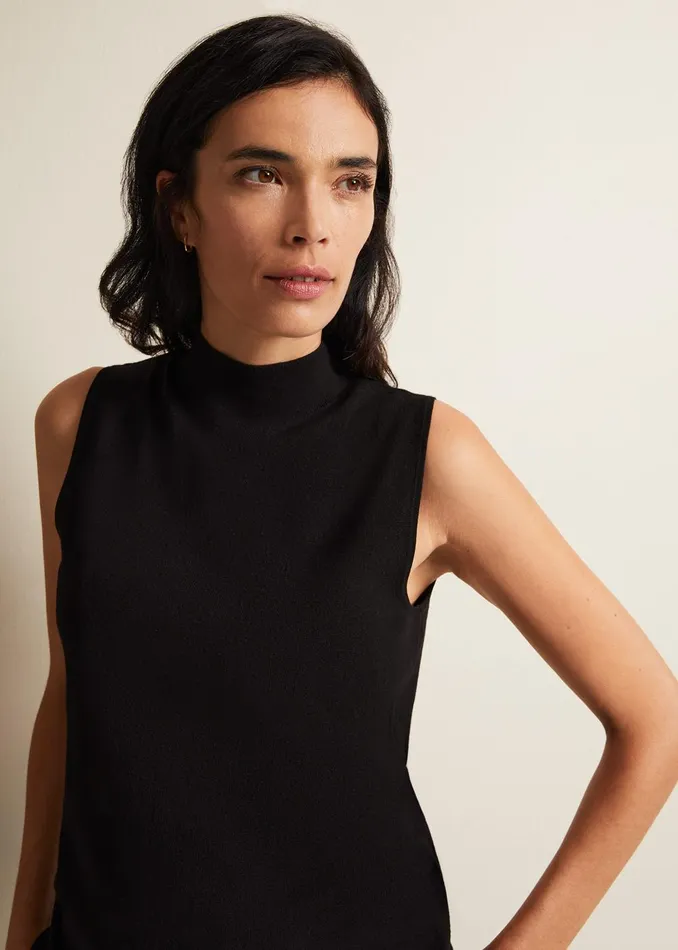 Women Phase Eight Knitwear Miley Sleevless Funnel Neck Tank Black