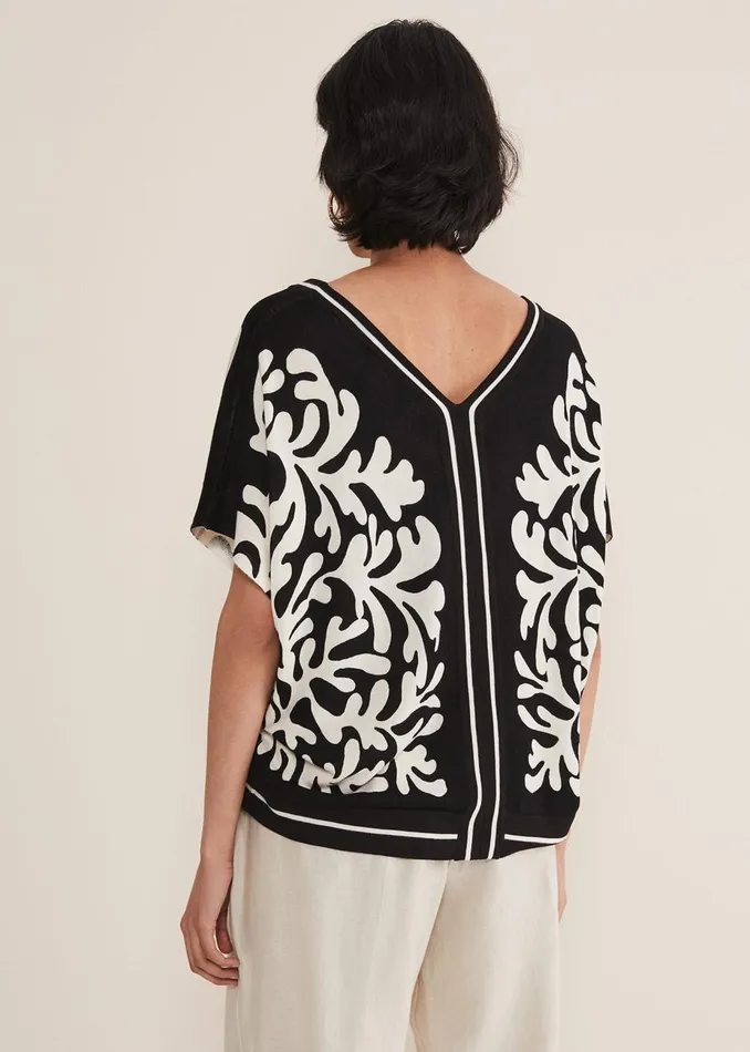 Women Phase Eight Knitwear Natalie V Neck Printed Top Blackivory