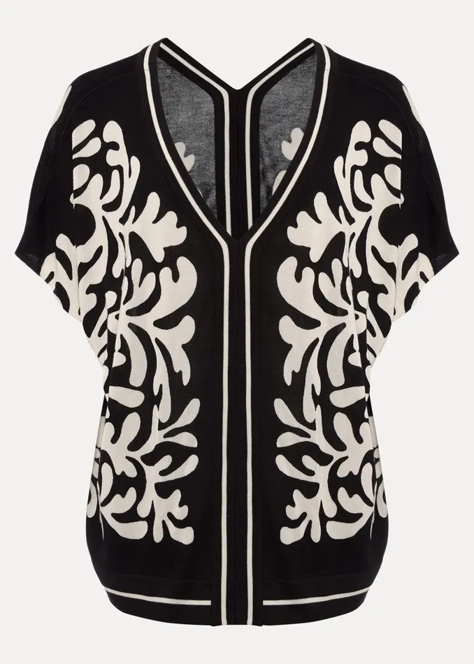 Women Phase Eight Knitwear Natalie V Neck Printed Top Blackivory