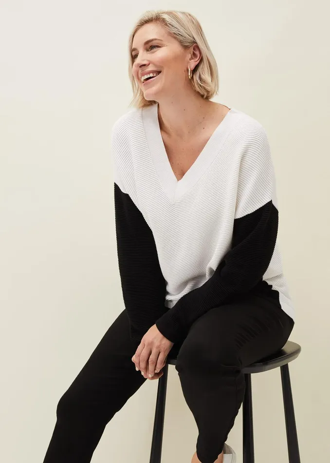 Women Phase Eight Knitwear Nelle Colourblock Jumper Creamblack