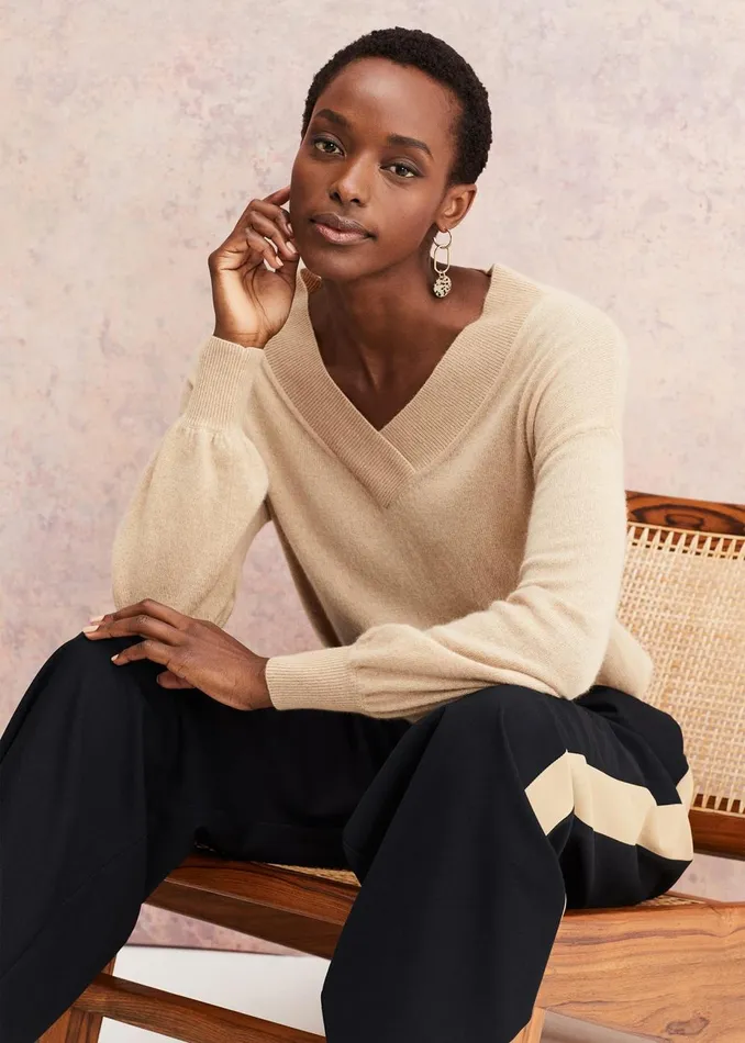 Women Phase Eight Knitwear Ophelia Wool Cashmere V Neck Jumper Camel