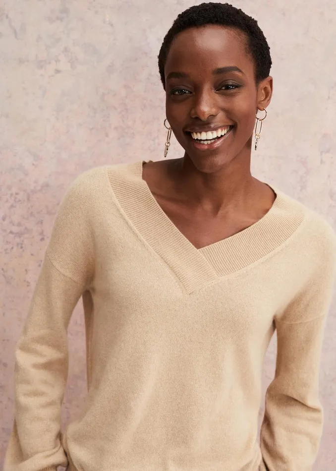 Women Phase Eight Knitwear Ophelia Wool Cashmere V Neck Jumper Camel