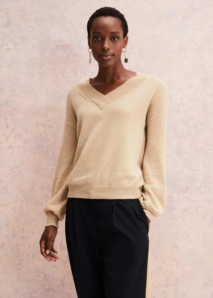Women Phase Eight Knitwear Ophelia Wool Cashmere V Neck Jumper Camel
