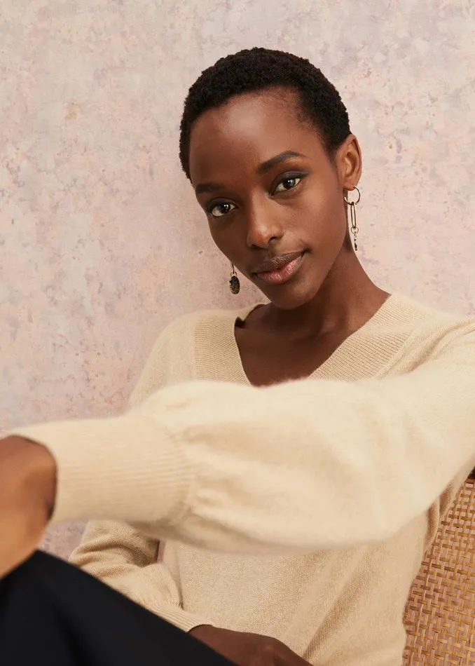 Women Phase Eight Knitwear Ophelia Wool Cashmere V Neck Jumper Camel