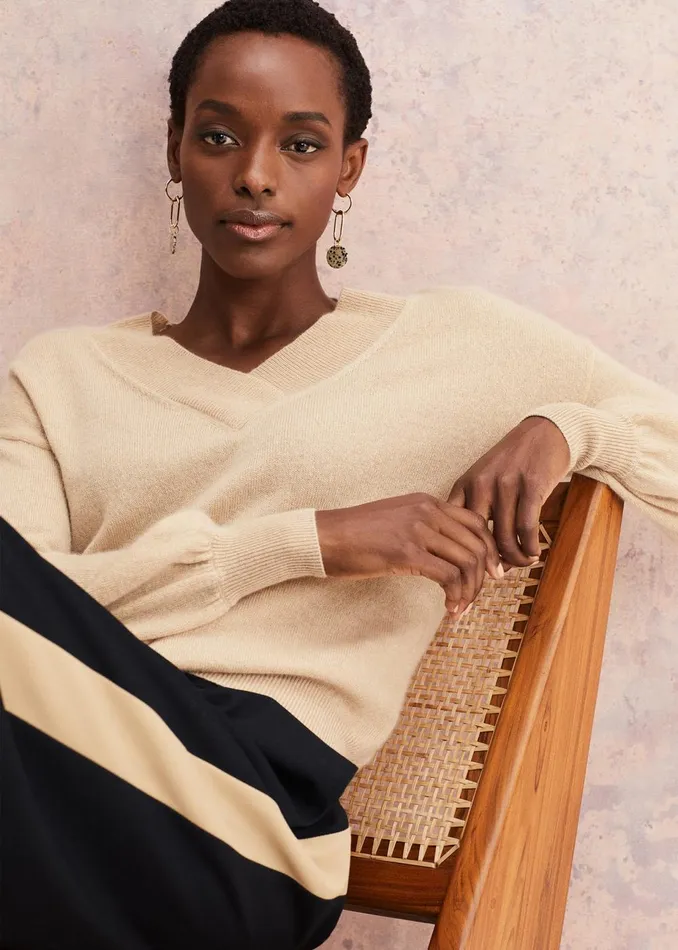 Women Phase Eight Knitwear Ophelia Wool Cashmere V Neck Jumper Camel