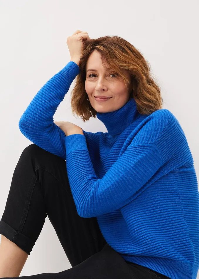 Women Phase Eight Knitwear Rocco Ribbed Roll Neck Jumper Sky Blue