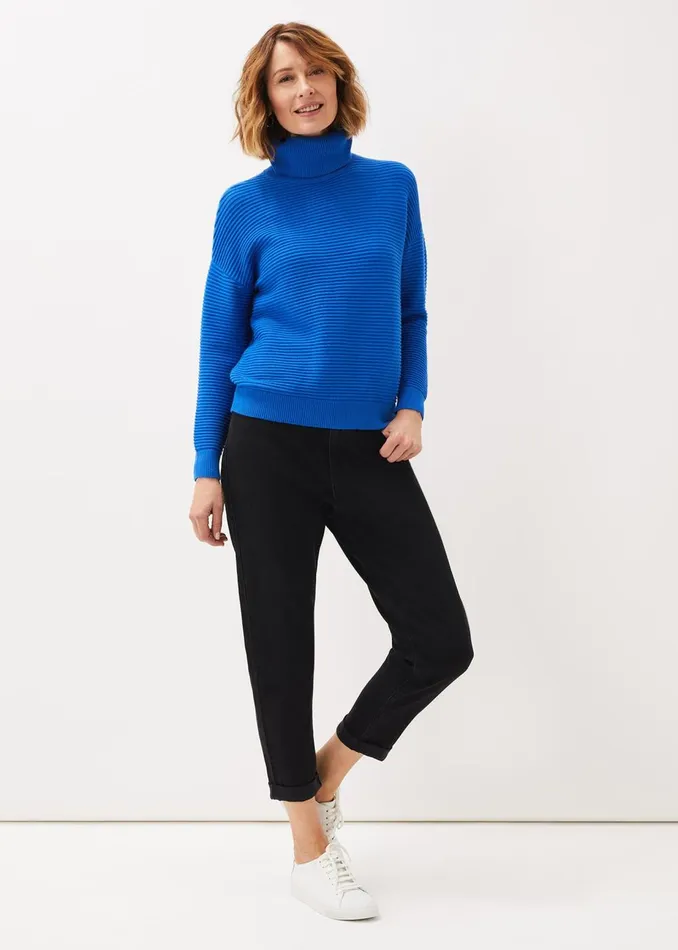 Women Phase Eight Knitwear Rocco Ribbed Roll Neck Jumper Sky Blue