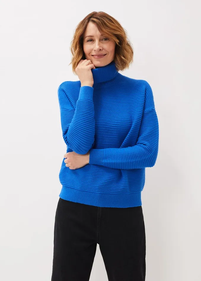 Women Phase Eight Knitwear Rocco Ribbed Roll Neck Jumper Sky Blue
