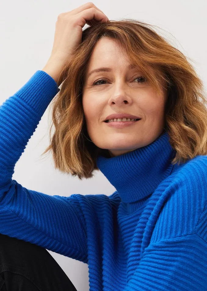 Women Phase Eight Knitwear Rocco Ribbed Roll Neck Jumper Sky Blue