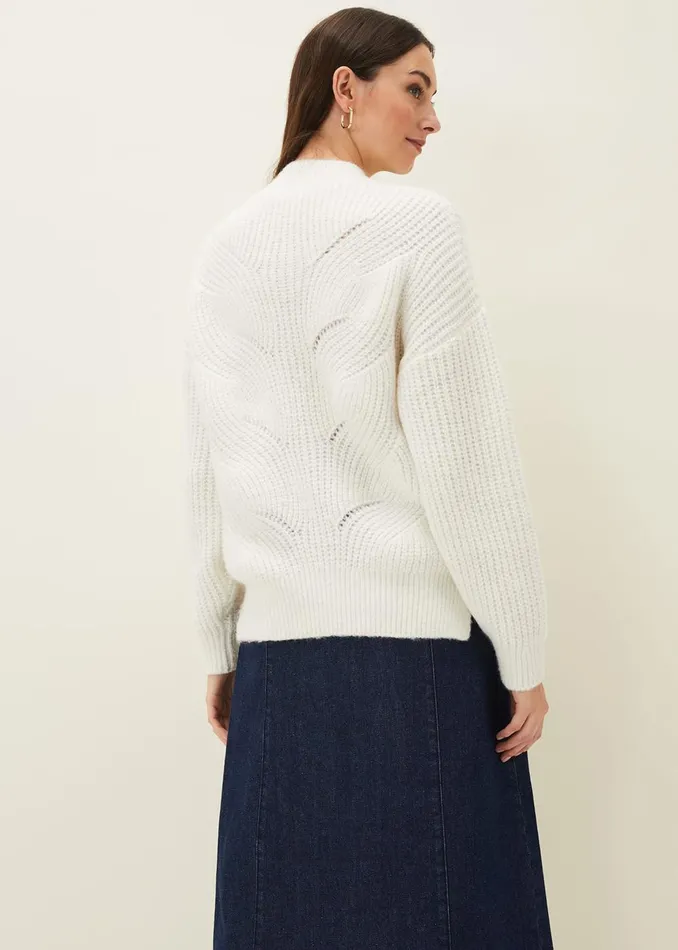 Women Phase Eight Knitwear Ruby Fluffy Decorative Open Stitch Jumper White