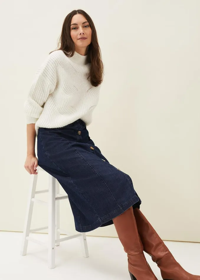 Women Phase Eight Knitwear Ruby Fluffy Decorative Open Stitch Jumper White