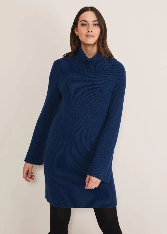 Women Phase Eight Knitwear Saffie Cosy Ribbed Sleeve Knit Dress Dark Teal