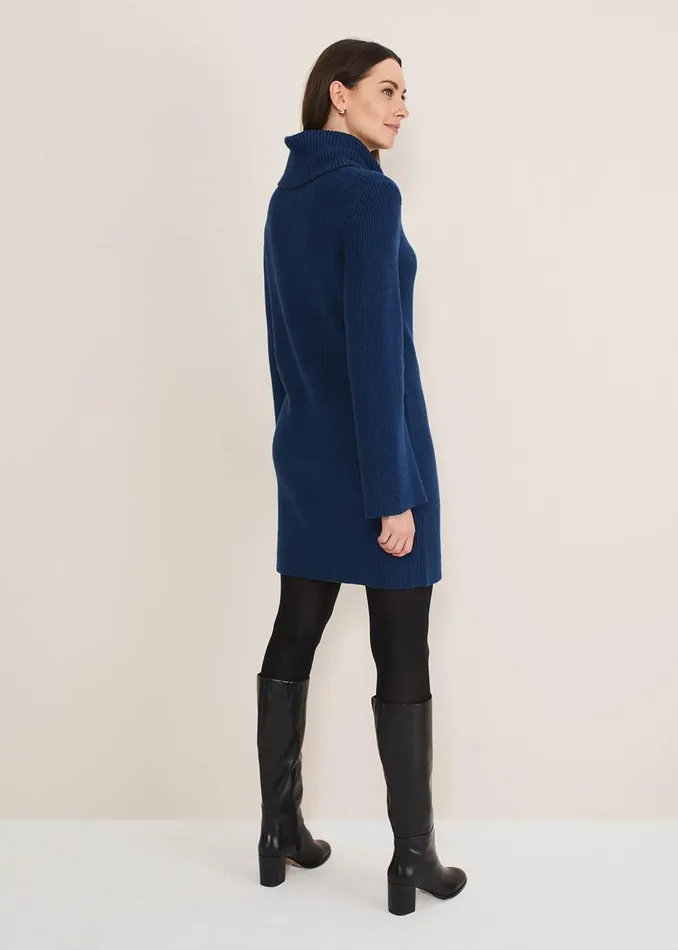 Women Phase Eight Knitwear Saffie Cosy Ribbed Sleeve Knit Dress Dark Teal