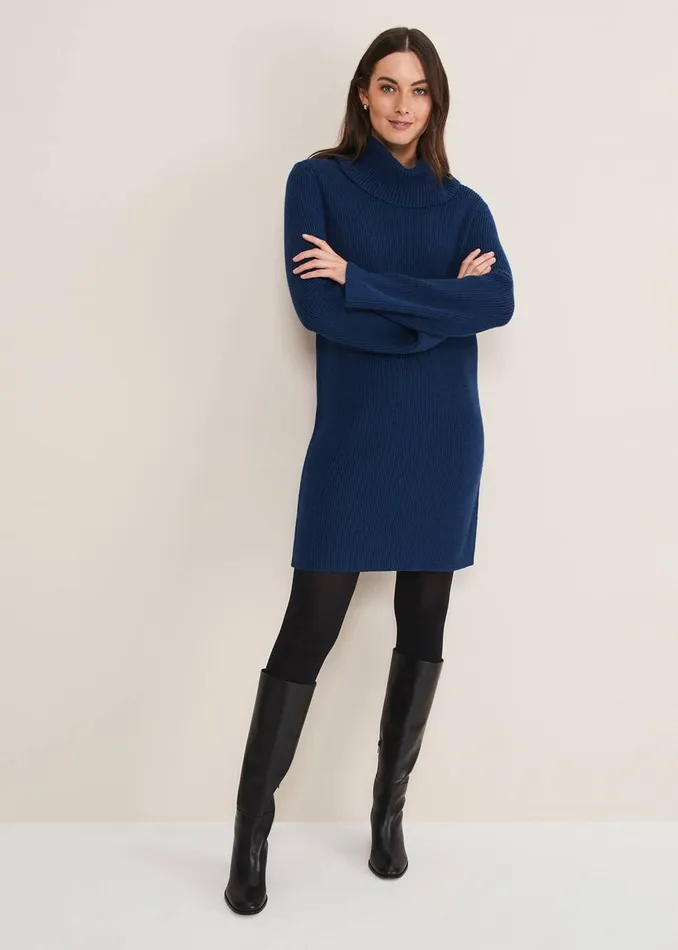 Women Phase Eight Knitwear Saffie Cosy Ribbed Sleeve Knit Dress Dark Teal