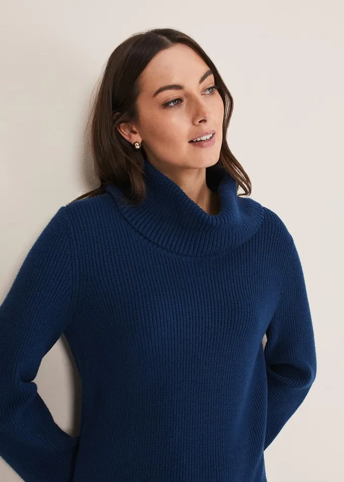 Women Phase Eight Knitwear Saffie Cosy Ribbed Sleeve Knit Dress Dark Teal