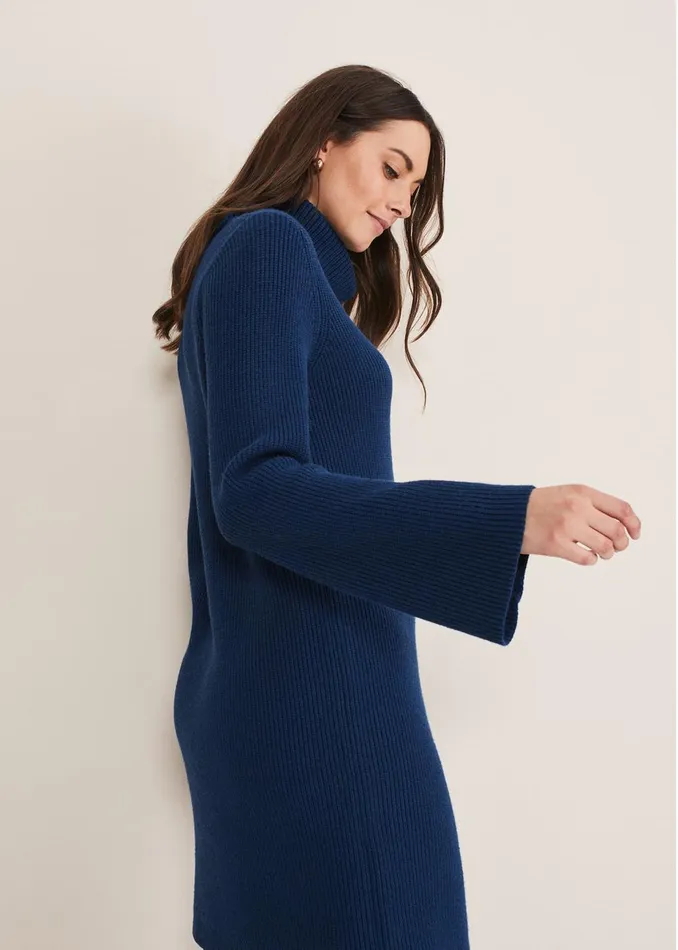 Women Phase Eight Knitwear Saffie Cosy Ribbed Sleeve Knit Dress Dark Teal