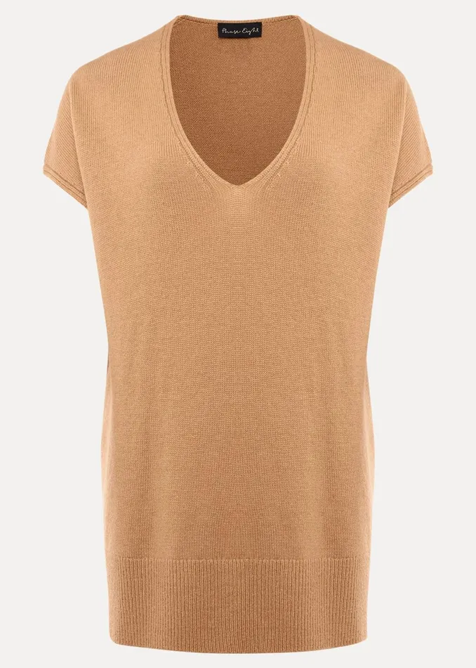 Women Phase Eight Knitwear Safin V Neck Wool Blend Knitted Tabbard Camel