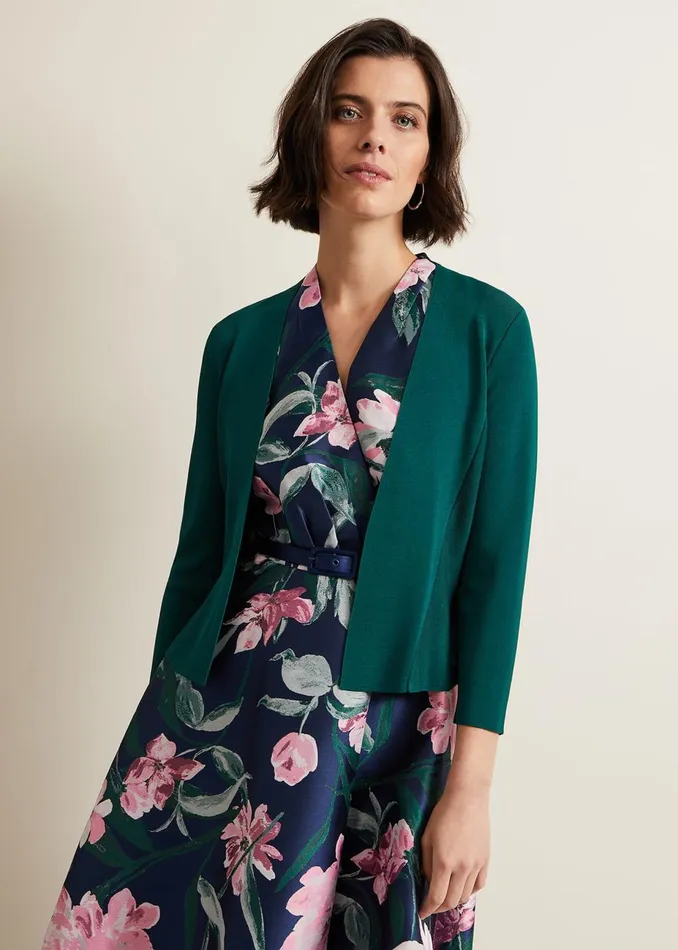 Women Phase Eight Knitwear Salma Flare Hem Knitted Jacket Green