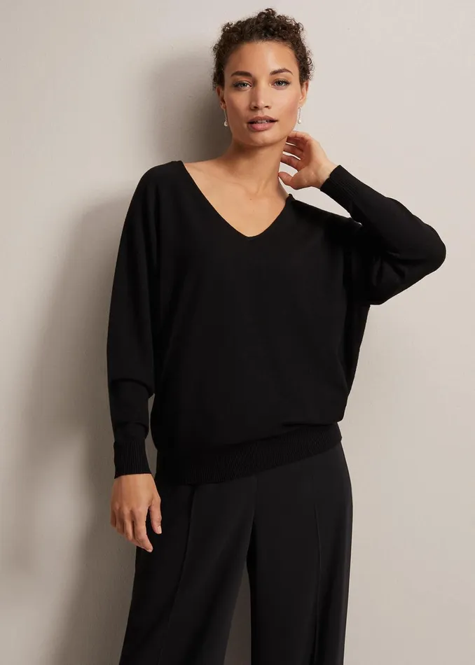 Women Phase Eight Knitwear Senita Fine Knit VNeck Jumper Black