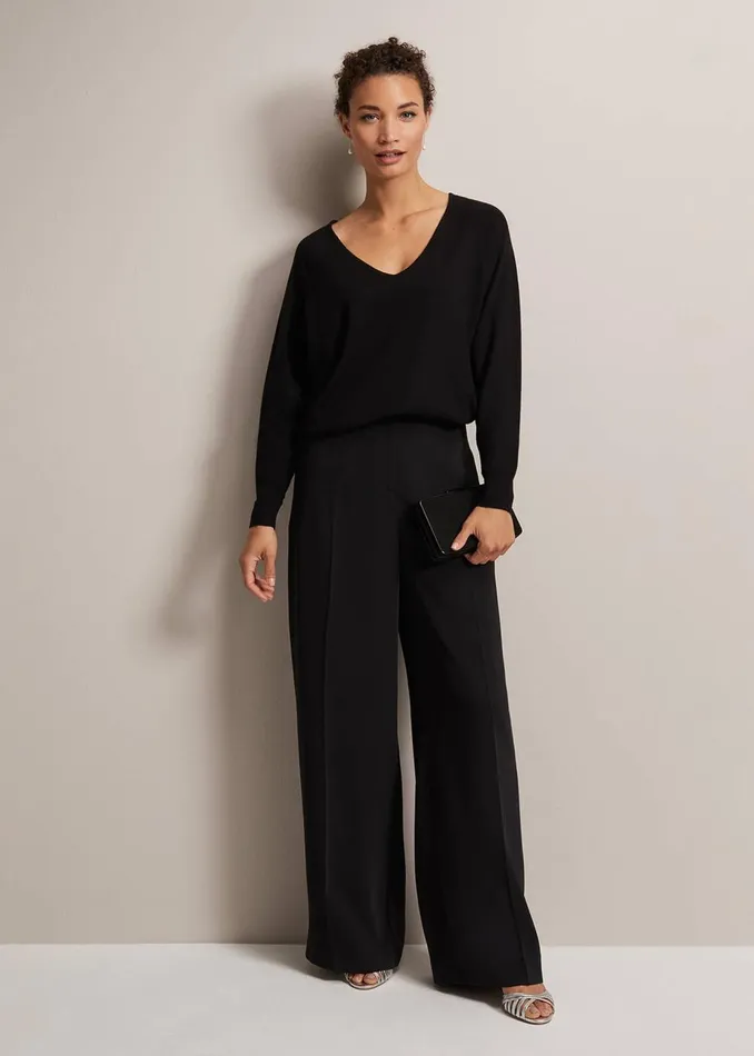 Women Phase Eight Knitwear Senita Fine Knit VNeck Jumper Black