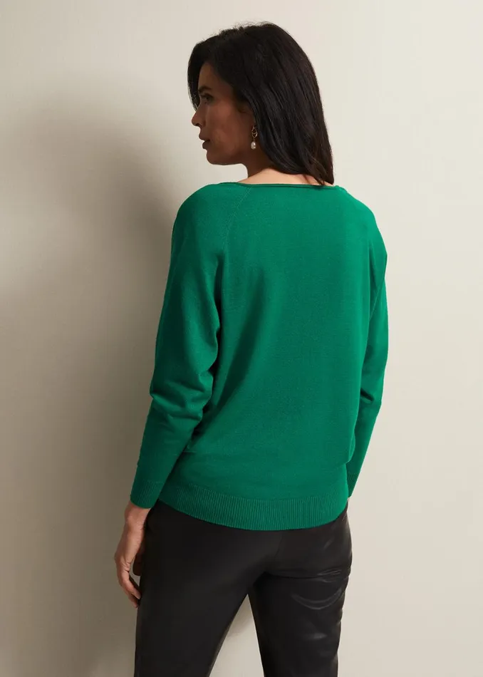 Women Phase Eight Knitwear Senita Fine Knit VNeck Jumper Green