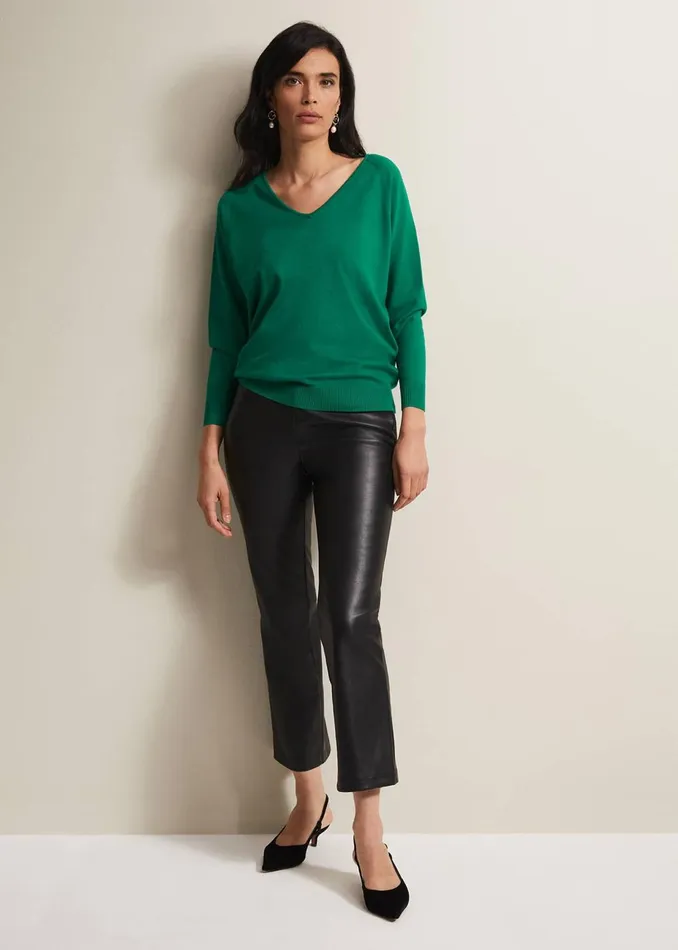 Women Phase Eight Knitwear Senita Fine Knit VNeck Jumper Green