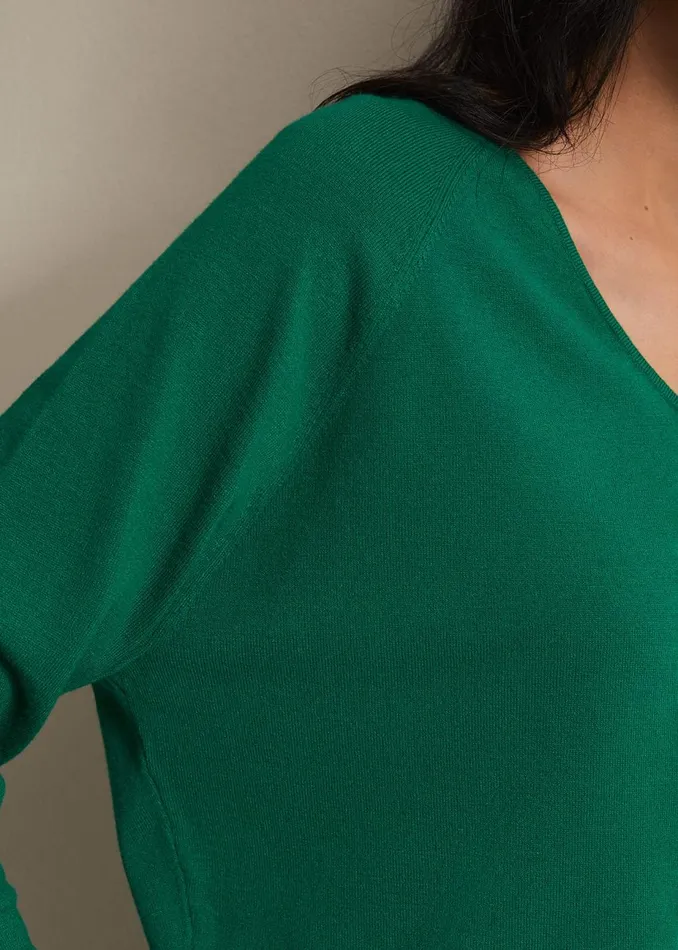 Women Phase Eight Knitwear Senita Fine Knit VNeck Jumper Green