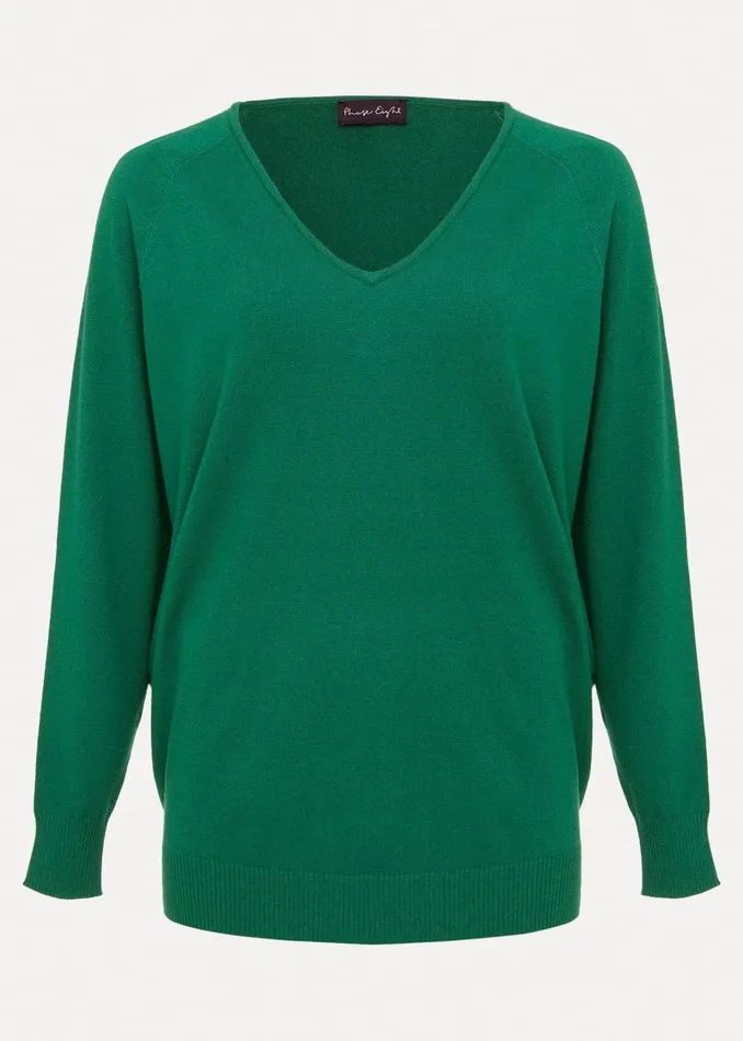 Women Phase Eight Knitwear Senita Fine Knit VNeck Jumper Green