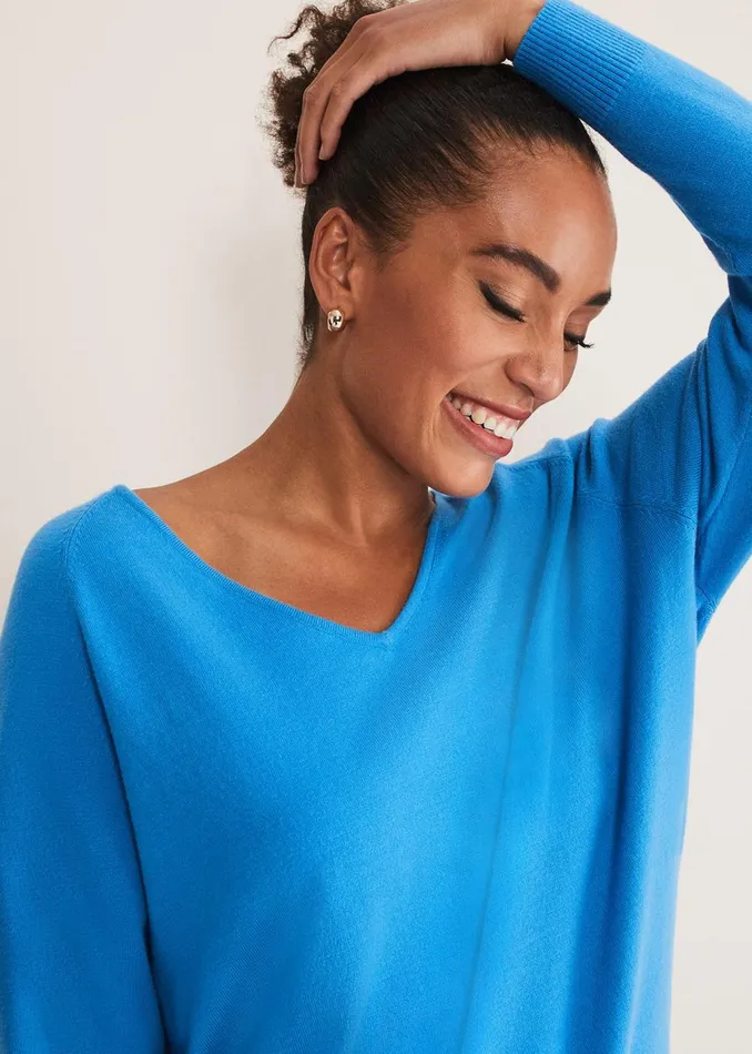 Women Phase Eight Knitwear Senita V Neck Knit Jumper Pop Blue