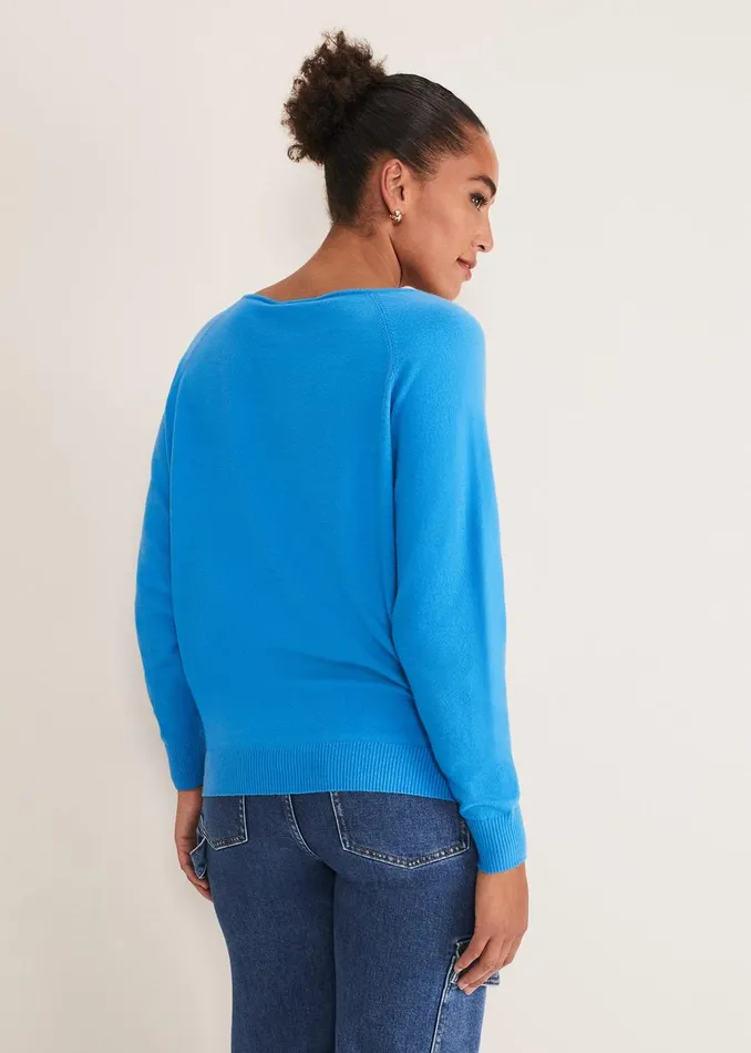 Women Phase Eight Knitwear Senita V Neck Knit Jumper Pop Blue