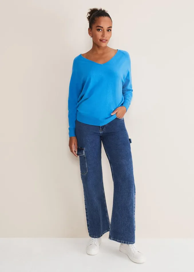Women Phase Eight Knitwear Senita V Neck Knit Jumper Pop Blue