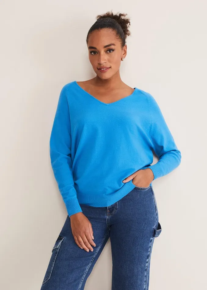 Women Phase Eight Knitwear Senita V Neck Knit Jumper Pop Blue