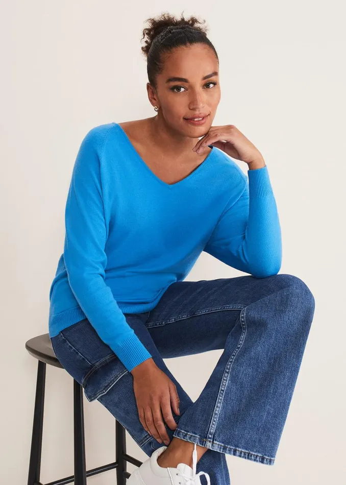 Women Phase Eight Knitwear Senita V Neck Knit Jumper Pop Blue