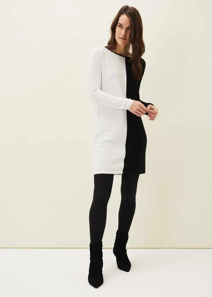 Women Phase Eight Knitwear Sherrie Ribbed Colourblock Knit Tunic Dress Blackivory